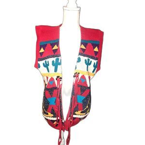 Beautiful Santa Fe Western Indian Vest with 6 silver bird conchos Sz-SM/Med